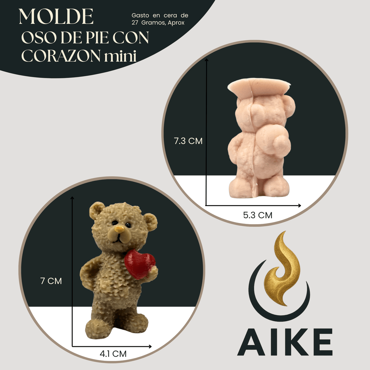 Molde Oso de Pie con Corazón Mini para Velas Artesanales y Aromáticas | Molde de Silicona 3D Decorativo - Aike Store