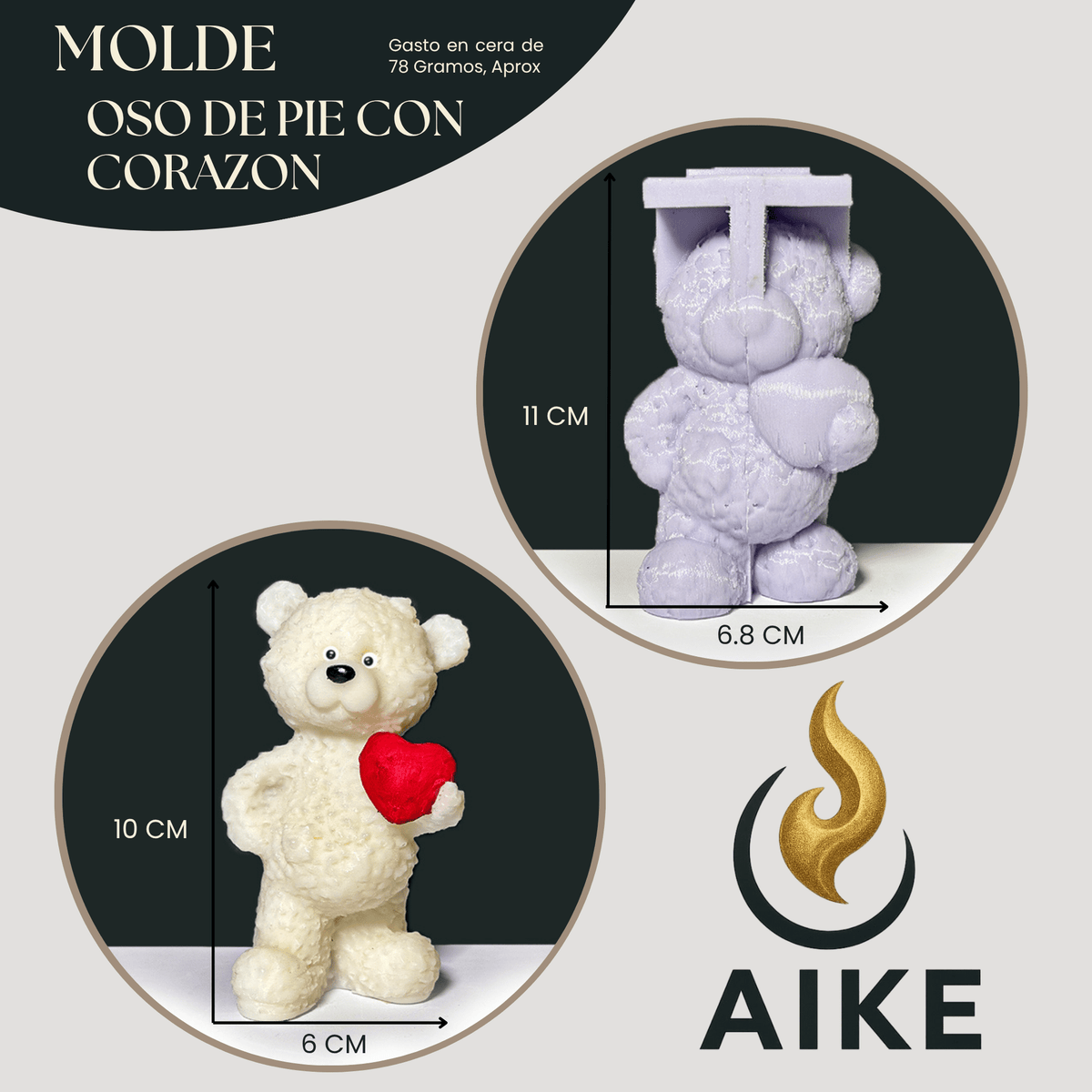 Molde Oso de Pie con Corazón para Velas Artesanales y Aromáticas | Molde de Silicona 3D Decorativo - Aike Store