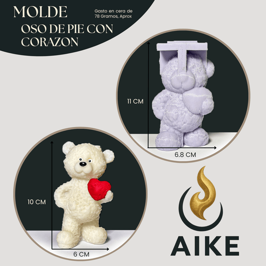Molde Oso de Pie con Corazón para Velas Artesanales y Aromáticas | Molde de Silicona 3D Decorativo - Aike Store