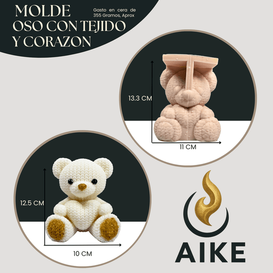 Molde Oso Tejido con Corazón para Velas | Molde de Silicona 3D Premium Decorativo - Aike Store