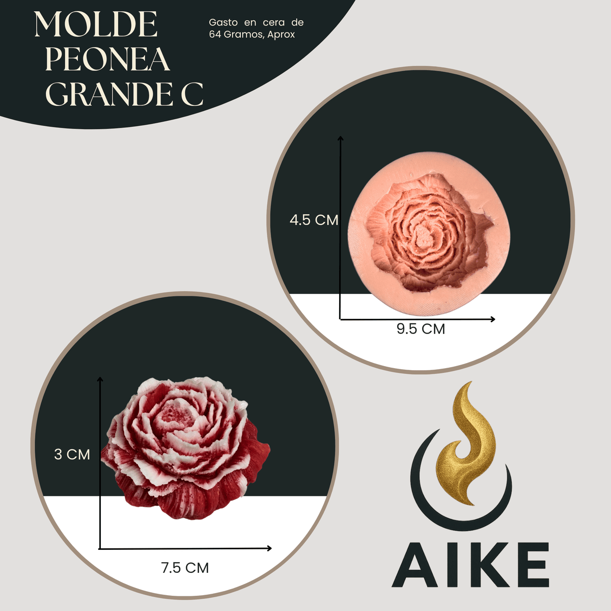 Molde Peonía Grande para Velas Artesanales y Aromáticas | Molde de Silicona 3D Decorativo - Aike Store