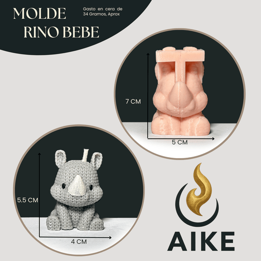 Molde Rino Bebé para Velas | Molde Rinoceronte Infantil en Silicona - Aike Store