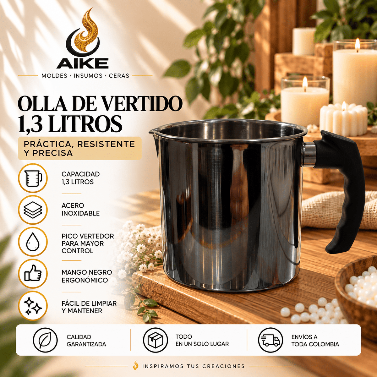 Olla de Vertido 1,3 Litros para Cera | Jarra de Acero Inoxidable AIKE - Aike Store