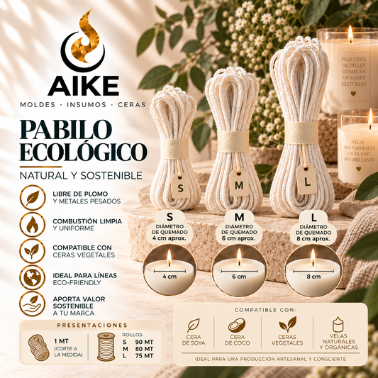 Pabilo Ecológico para Velas | Natural, Sostenible S, M y L