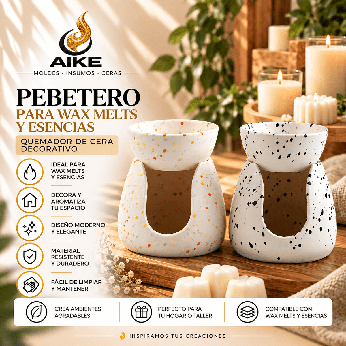 Pebetero para Wax Melts y Esencias | Quemador de Cera Decorativo | #2 - Aike Store