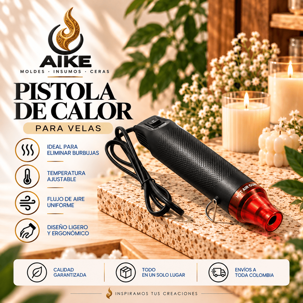Pistola de Calor para Velas y Manualidades | Elimina Burbujas | AIKE - Aike Store